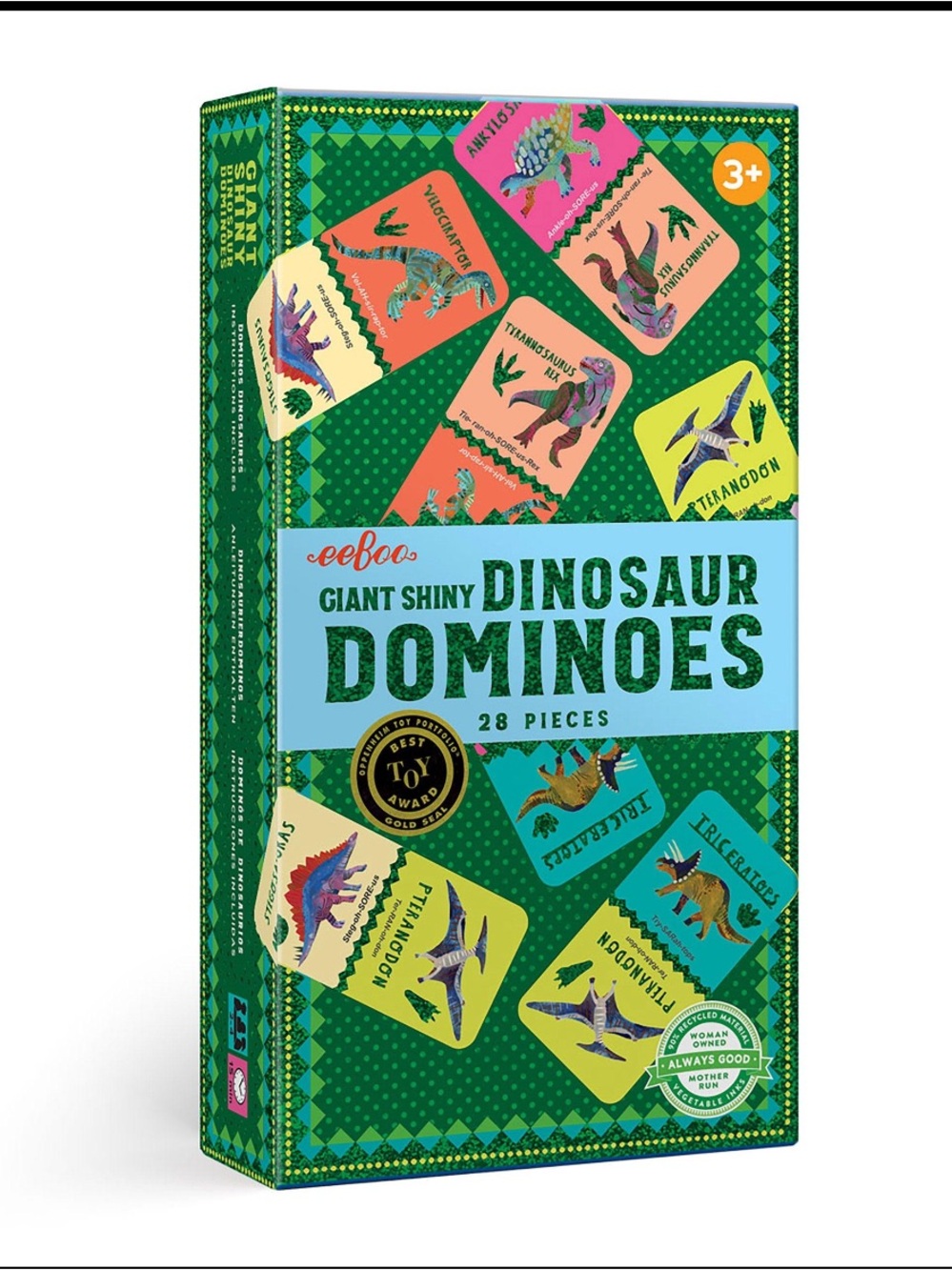 eeBoo Giant Shiny Dinosaur Dominoes – 28-Piece complete Game